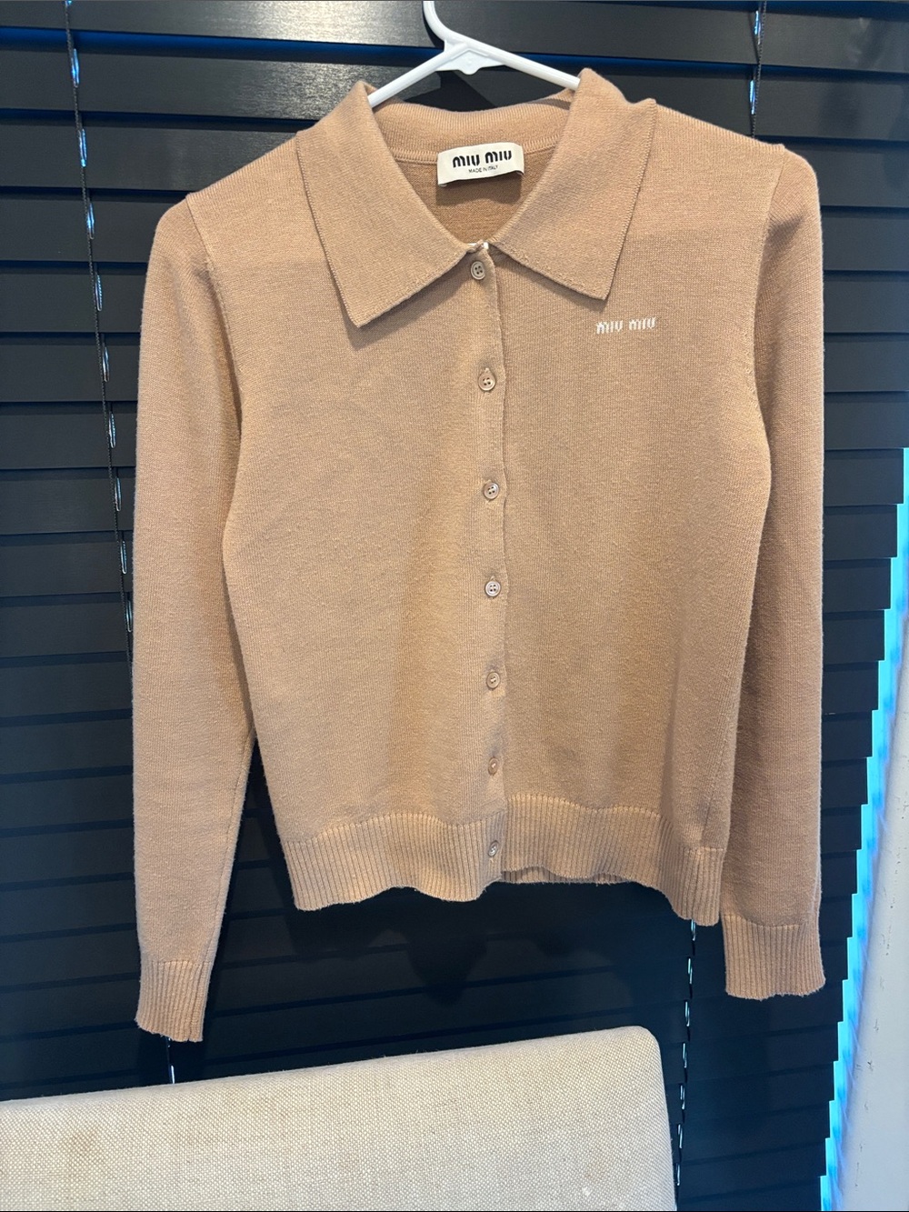 Miu Miu Light Beige Collared Button-Up Cardigan